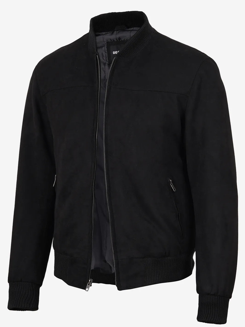 Men's Black Faux Suede Bomber Jacket - Front