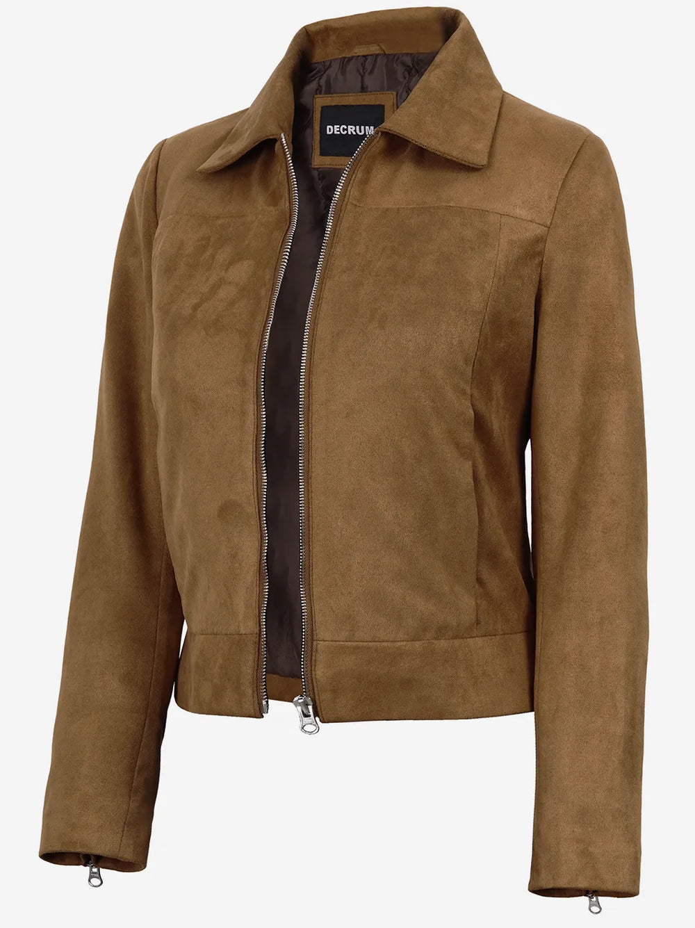 Women's Light Brown Faux Suede Jacket - Front