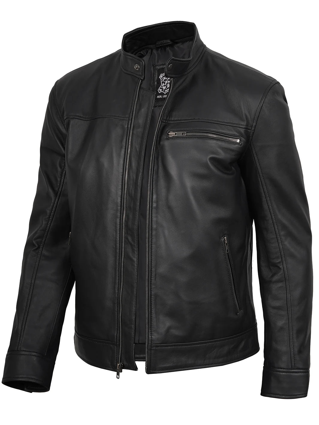 Bickford Mens Black Cafe Racer Style Real Leather Jacket – Decrum