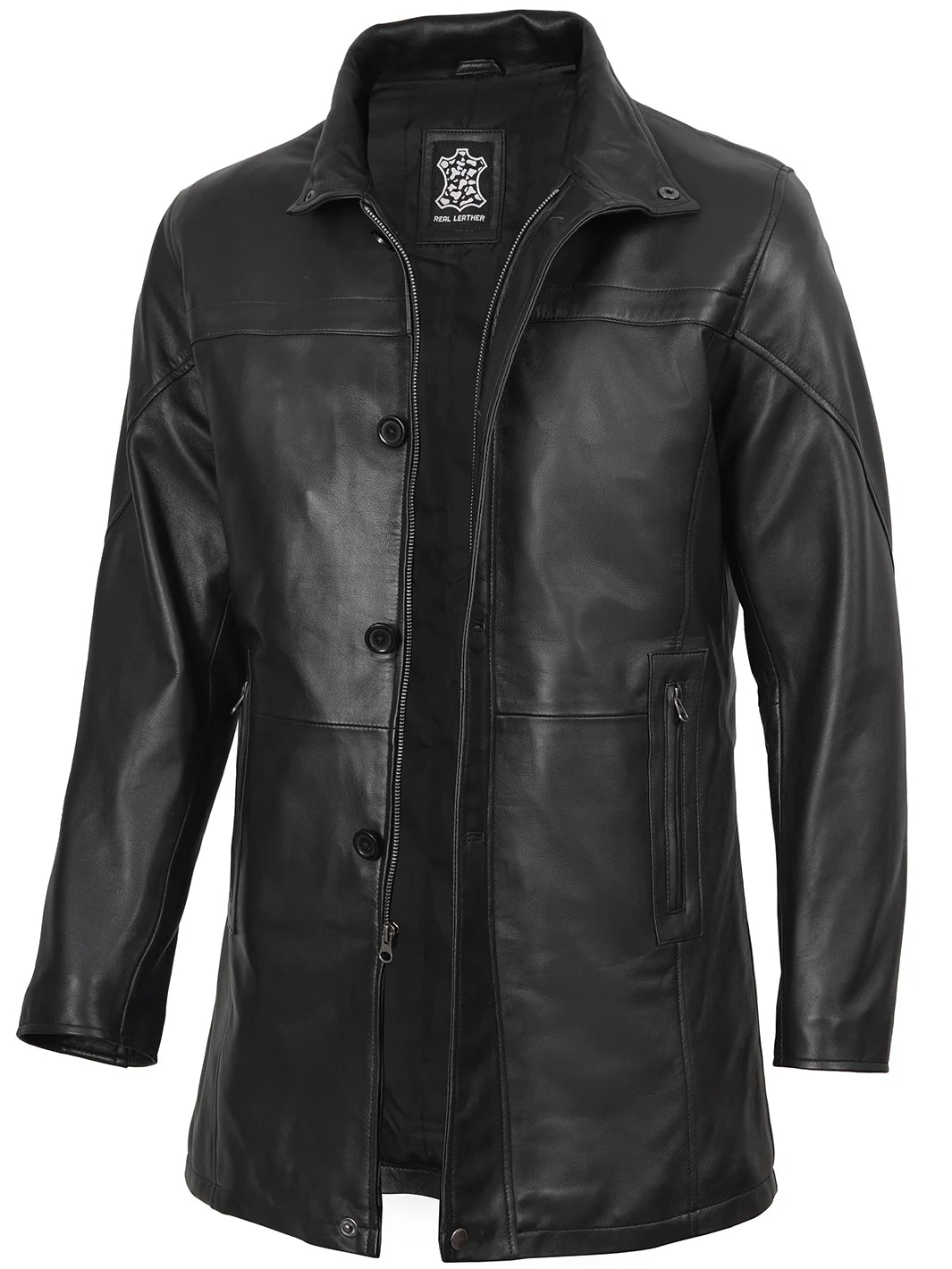 Men Black Leather Car Coat - Real Lambskin – Decrum