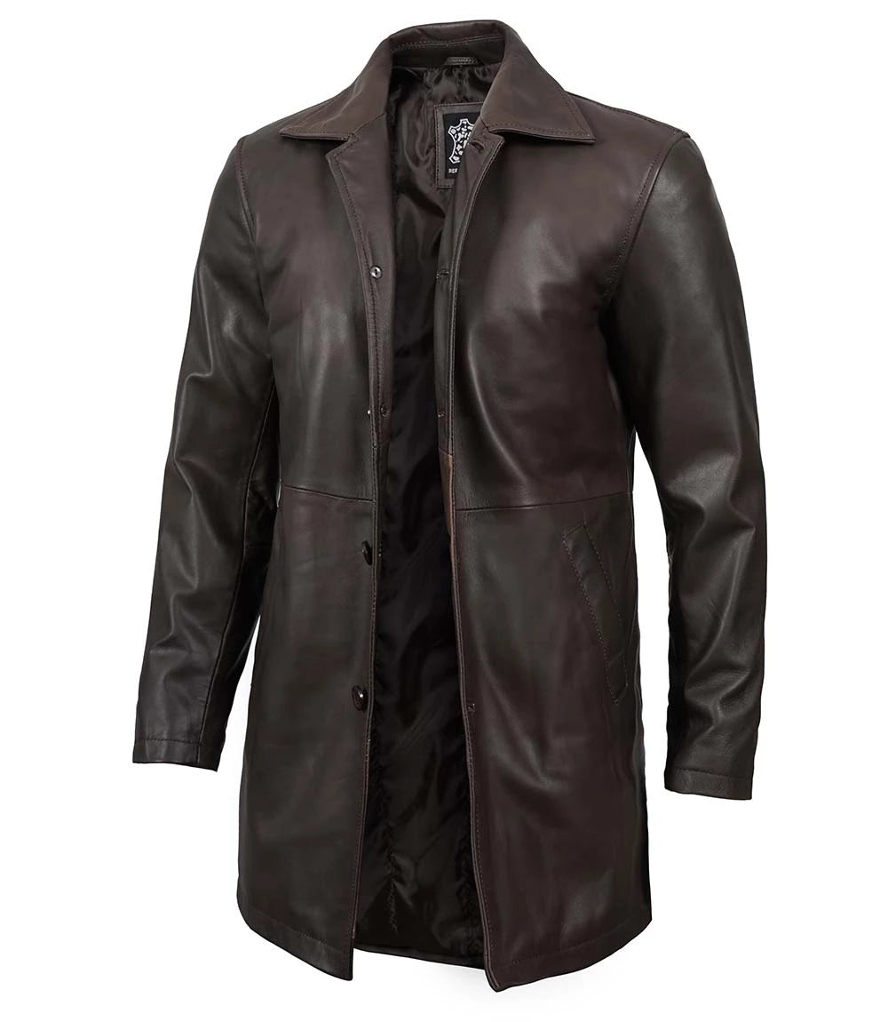 Tall Men s Distressed Brown Leather Car Coat Decrum