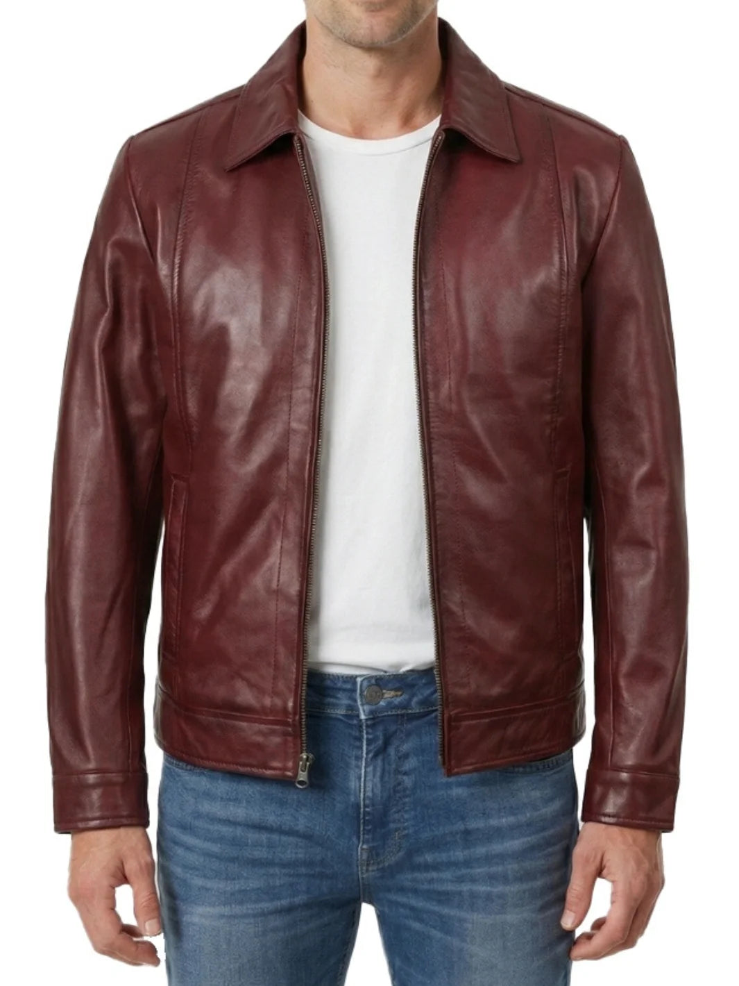 Men's Burgundy Wax Harrington Style Leather Jacket – Decrum