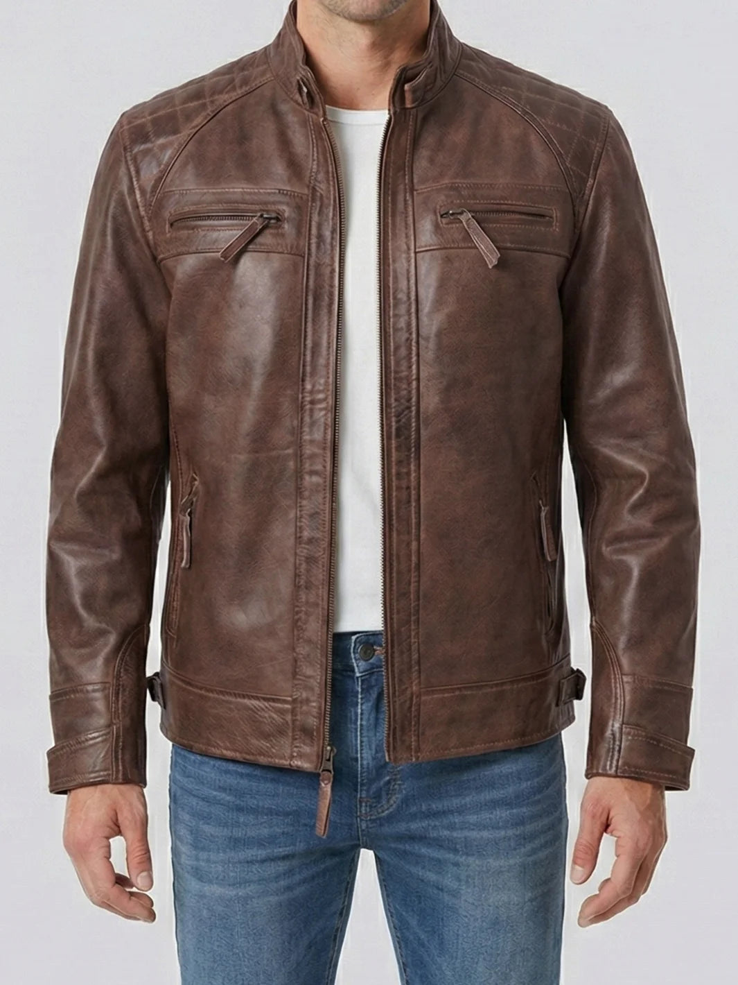 Men's Chocolate Brown Cafe Racer Leather Jacket – Decrum
