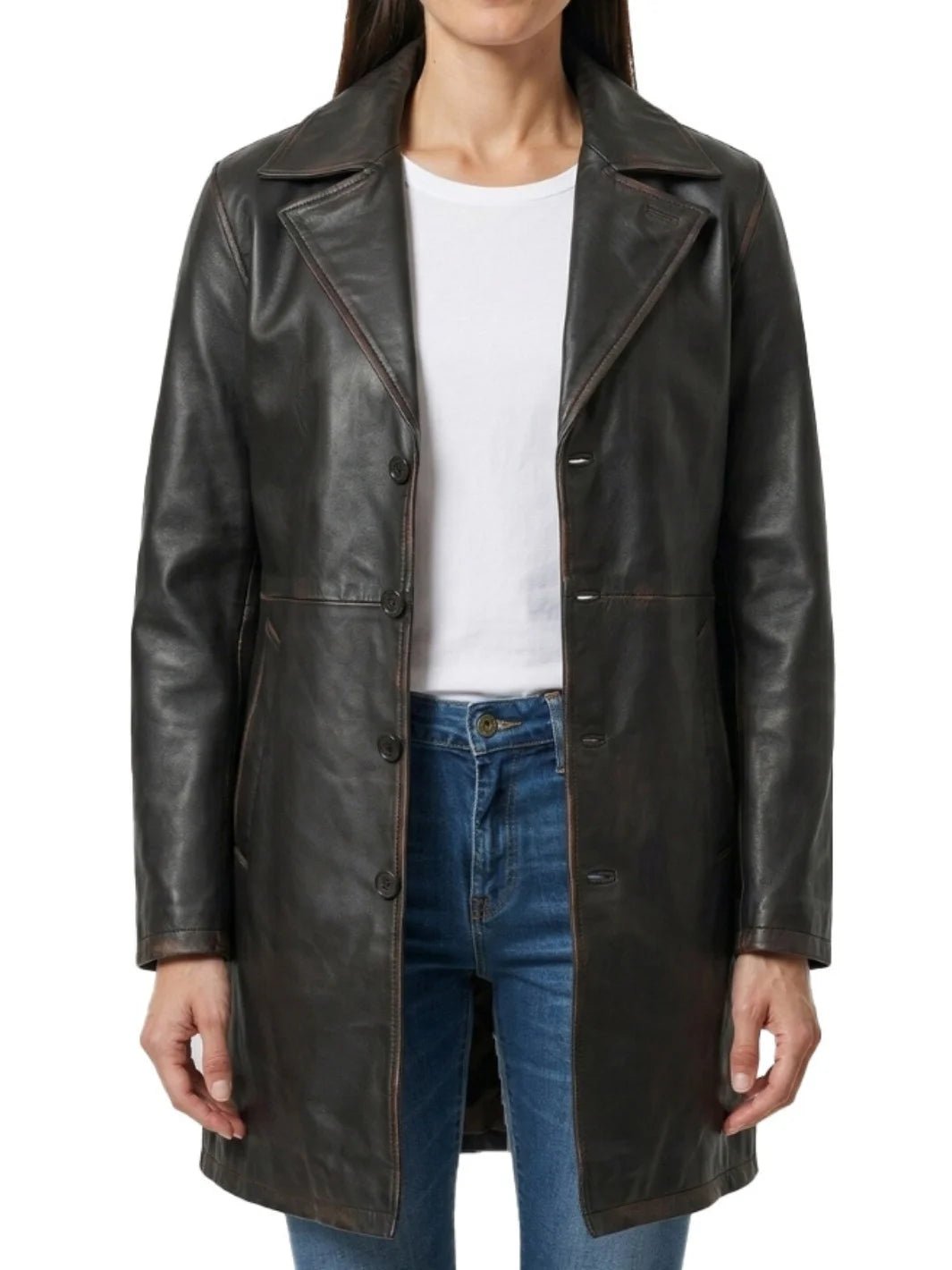 Men's Brown 3/4-Length Vintage Leather Car Coat Men's Brown 3/4-Length Vintage Leather Car Coat