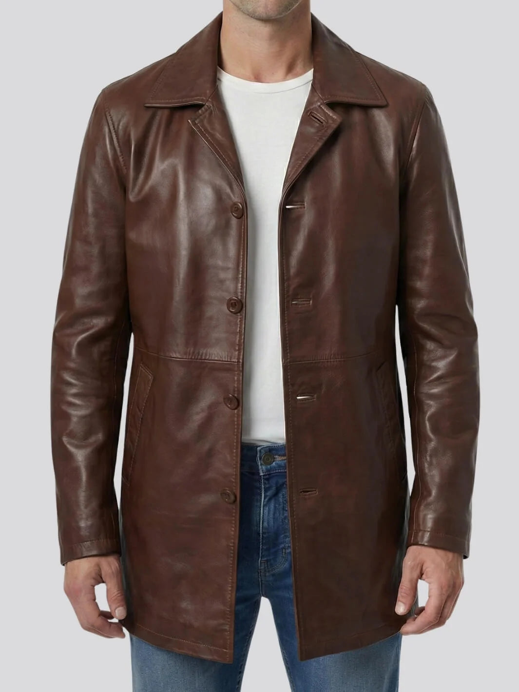 Men's Tan Distressed Leather Car Coat | Vintage and Rugged – Decrum