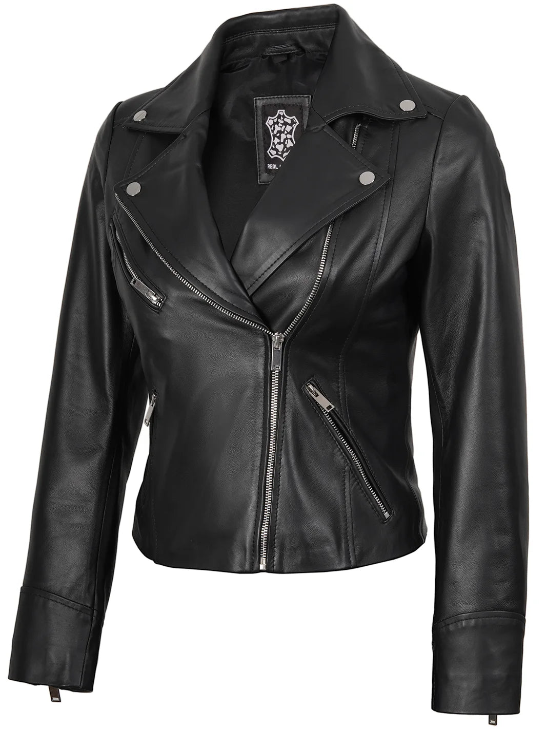 ジャケット・アウター Common divisor black leather jacket 100% Leather Stand-Collar Jacket in Black