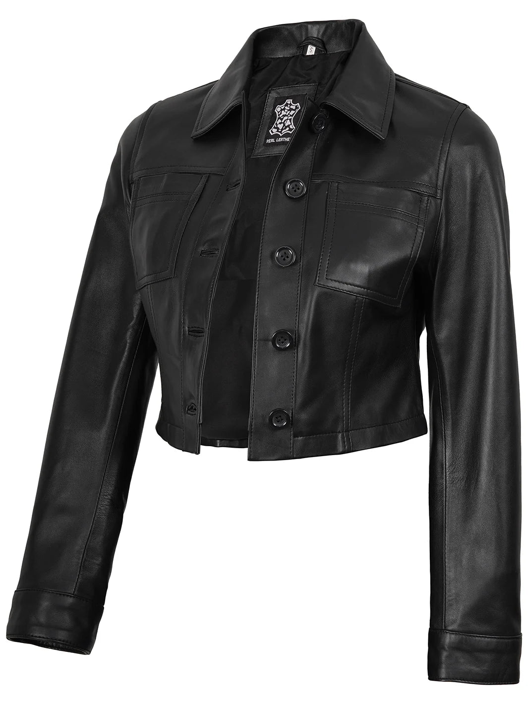 Black Cropped Harrington Leather Jacket Womens – Decrum