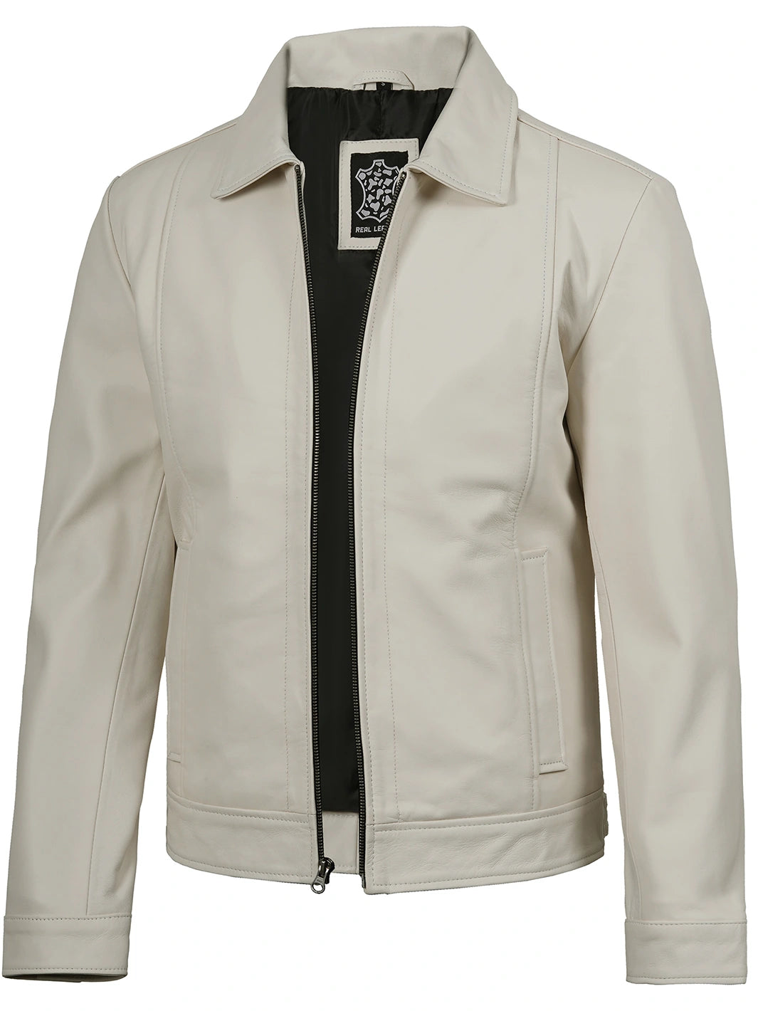 Mens Harrington White Leather Jacket - Decrum