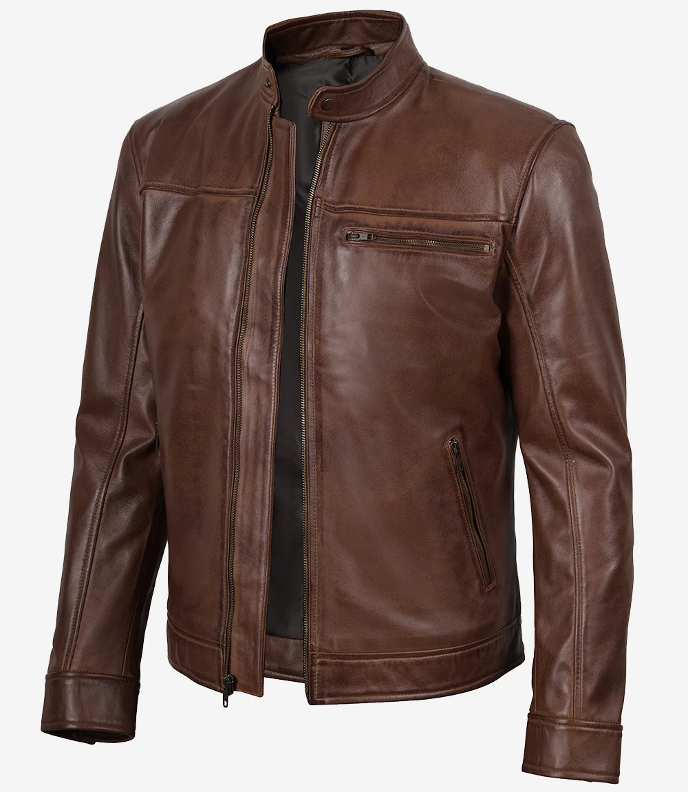 Bickford Men's Cognac Brown Real Leather Biker Jacket – Decrum
