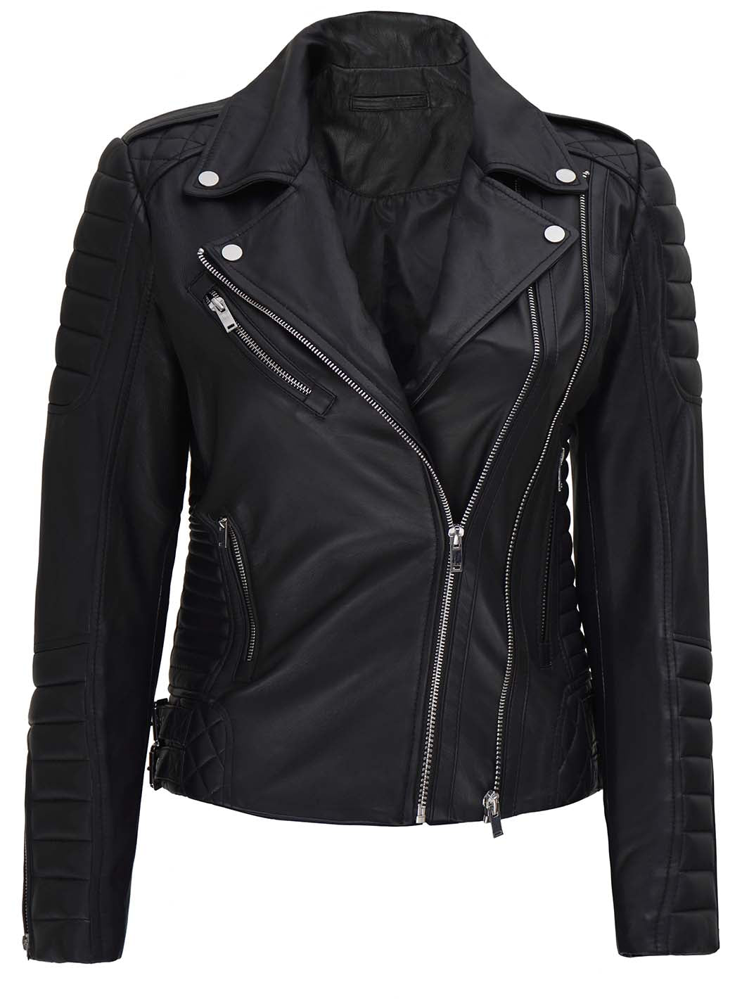 Womens Quilted Black Leather Motorcycle Jacket