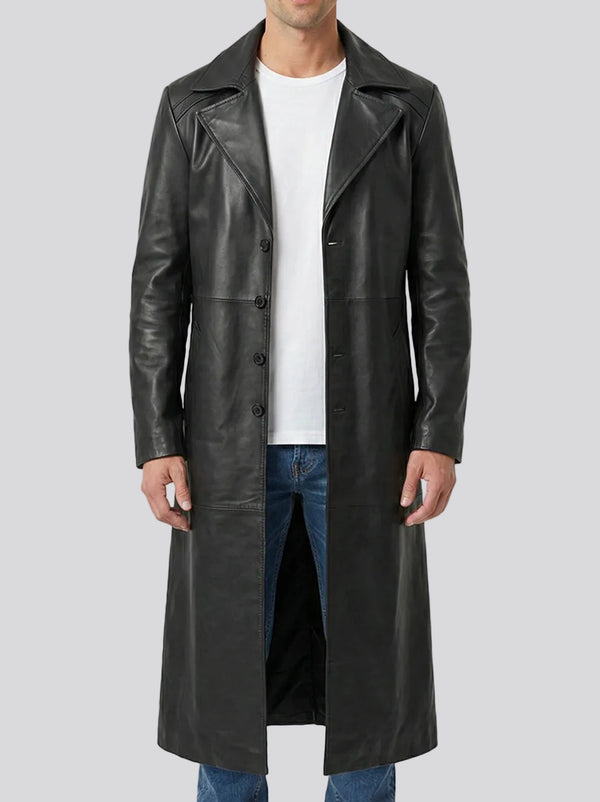 Men's Full-Length Black Leather Duster Coat – Decrum