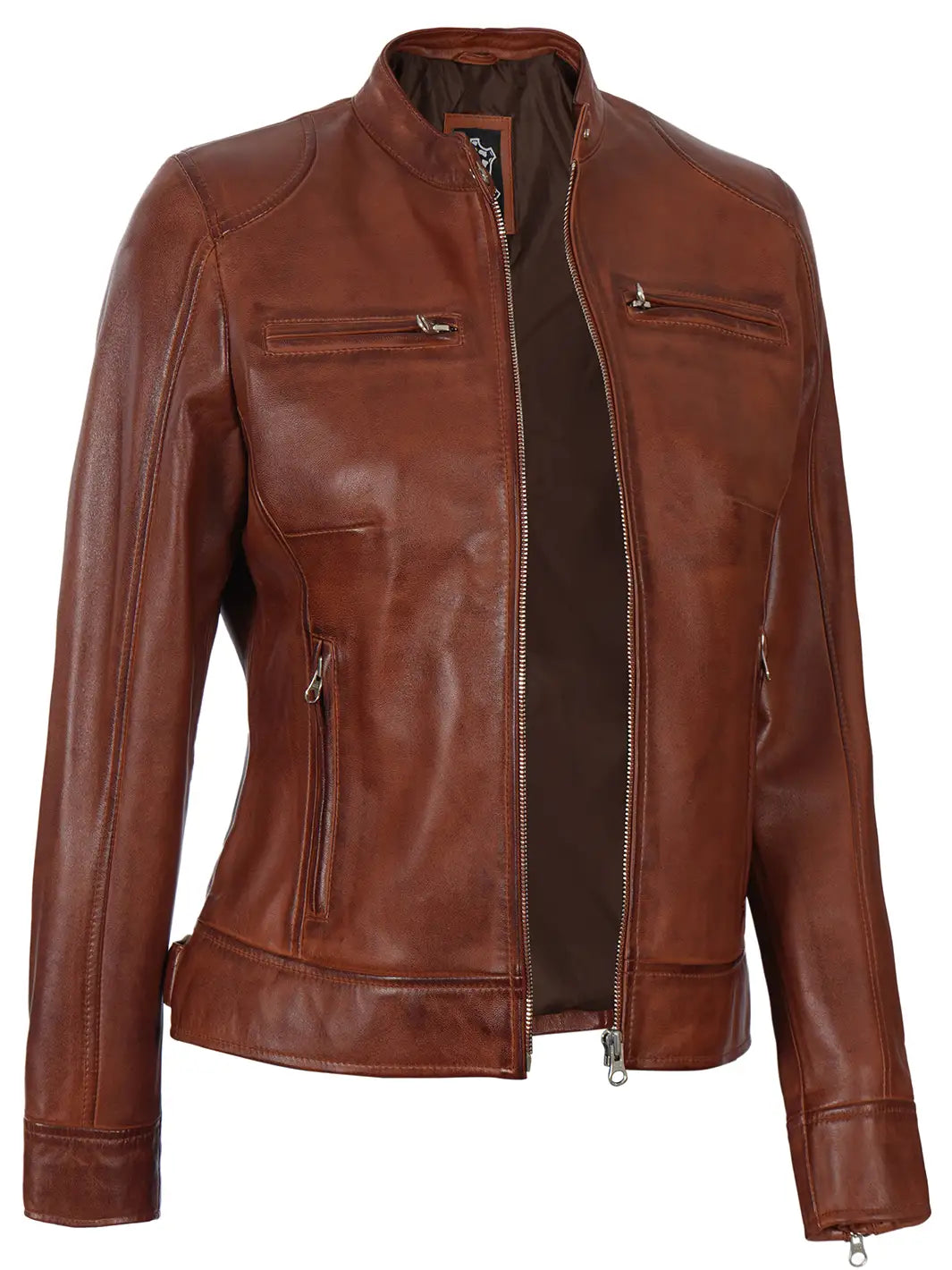 Cafe racer real leather jacket for women