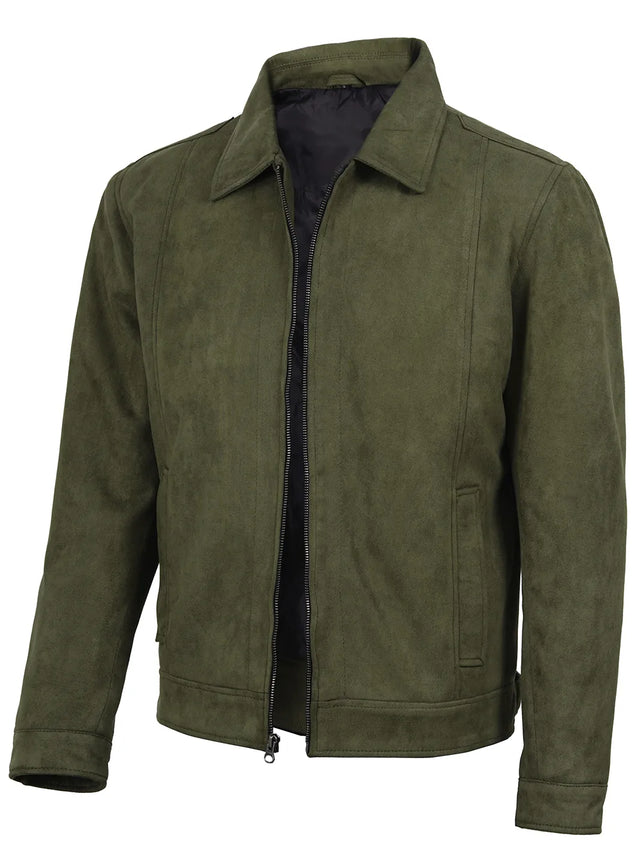 Men's olive faux suede Harrington jacket