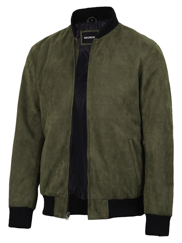 Men's olive faux suede bomber jacket