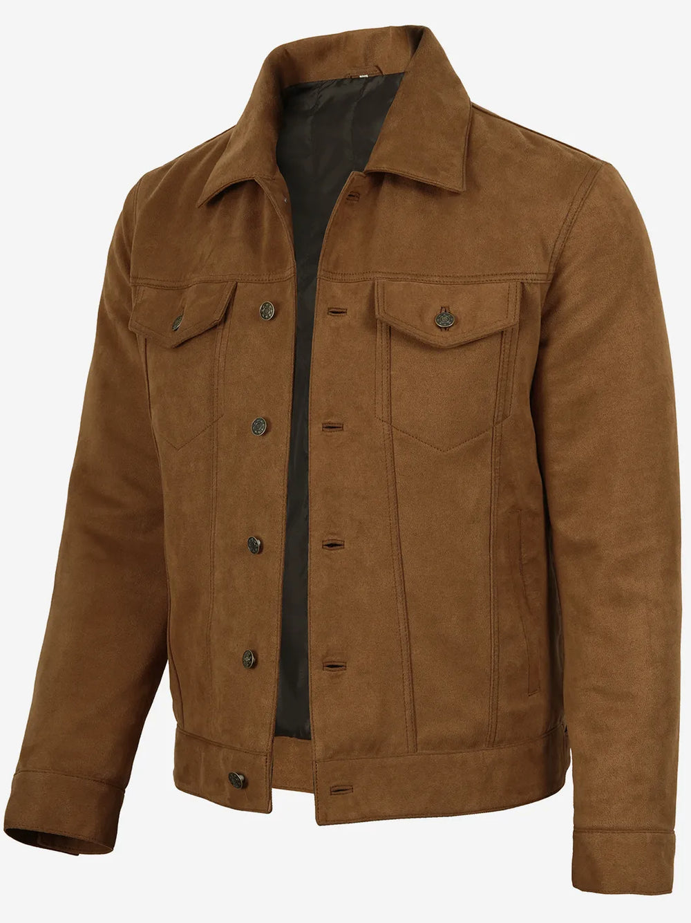 Men's Light Brown Faux Suede Trucker Jacket - Front