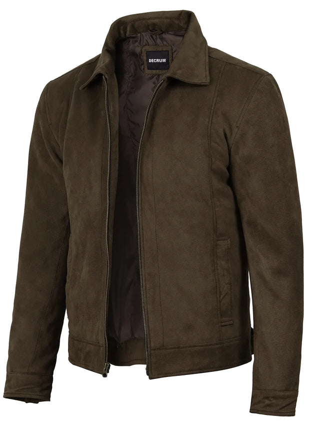 Men's dark brown faux suede Harrington jacket