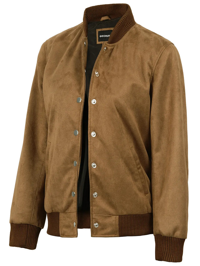 Women's light brown faux suede bomber jacket