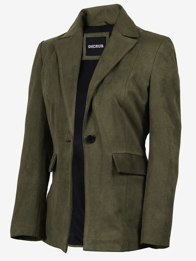 Women's olive faux suede notch lapel blazer
