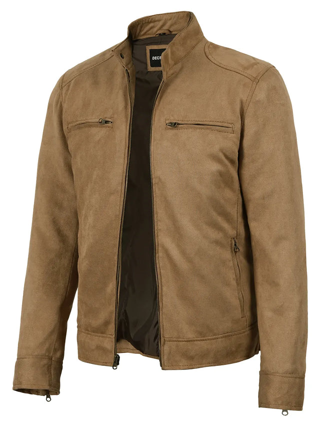 Men's camel faux suede cafe racer jacket