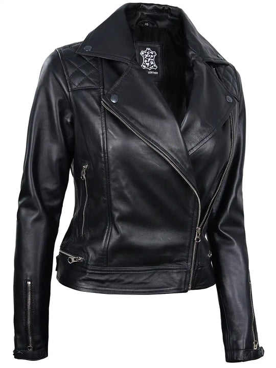 Asti Women Black Quilted Asymmetrical Leather Jacket