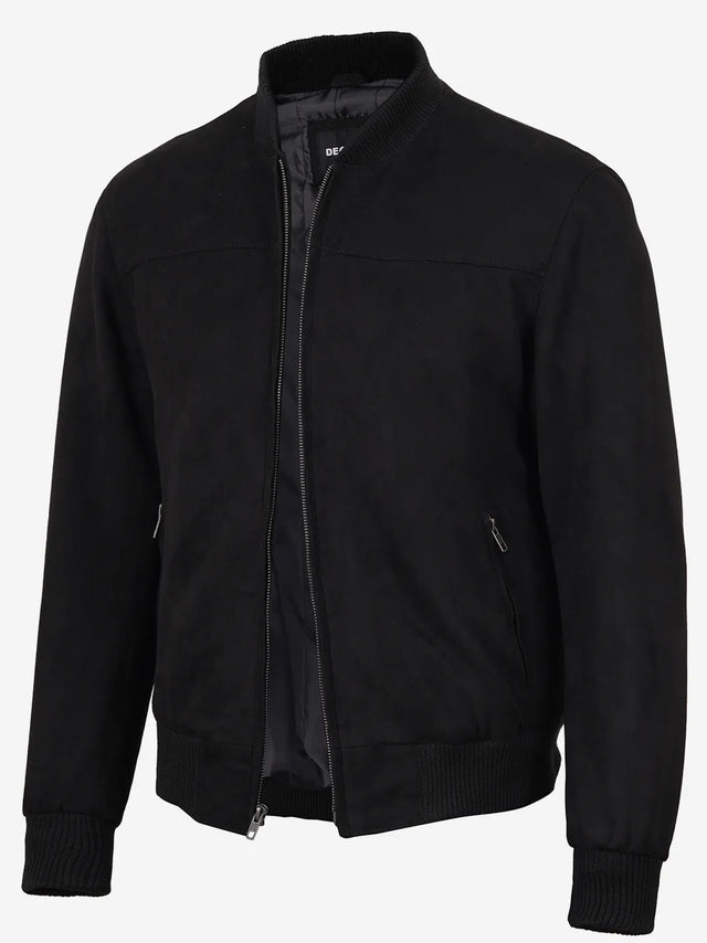 Men's black faux suede bomber jacket