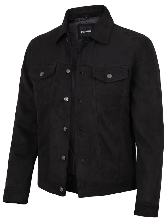 Men's black faux suede trucker jacket