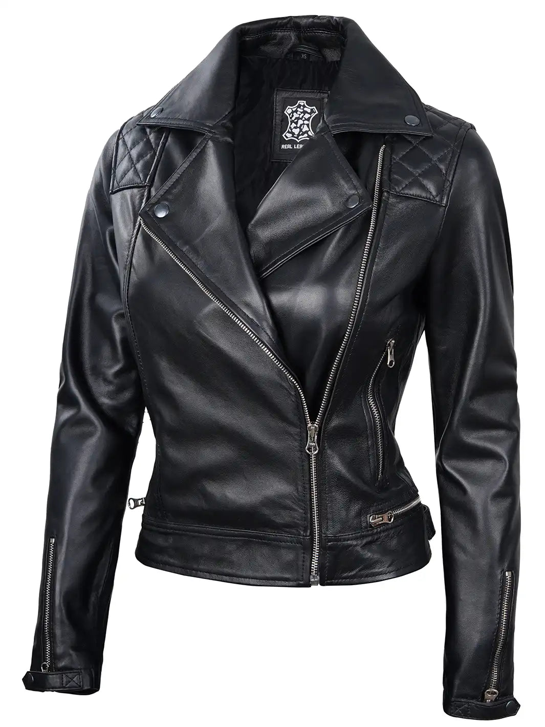 Women Black Asymmetrical Leather Jacket