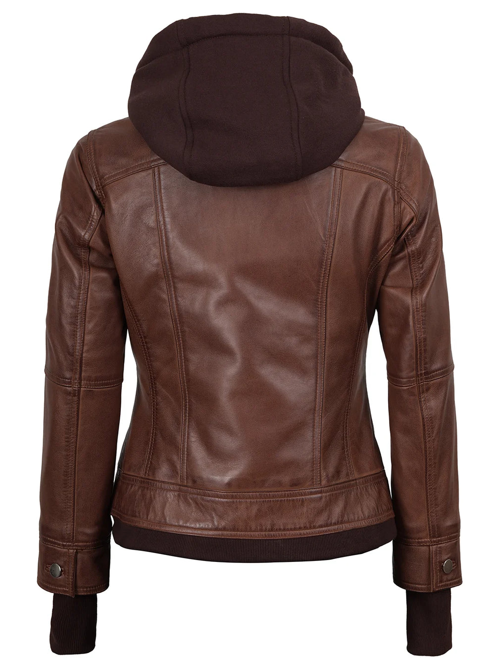 Dark Brown Women's Bomber Jacket with Removable Hood – Decrum