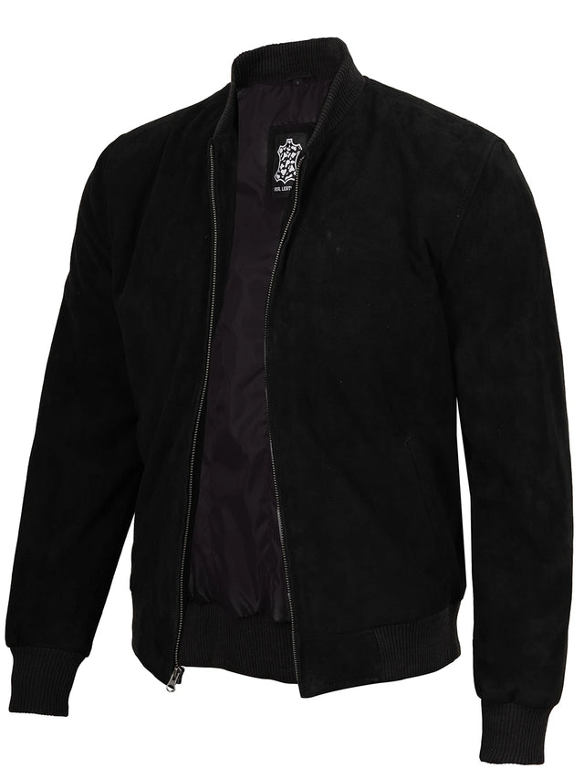 Men's black real suede bomber jacket
