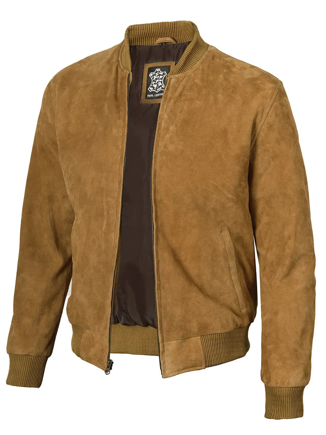 Men's brown real suede bomber jacket