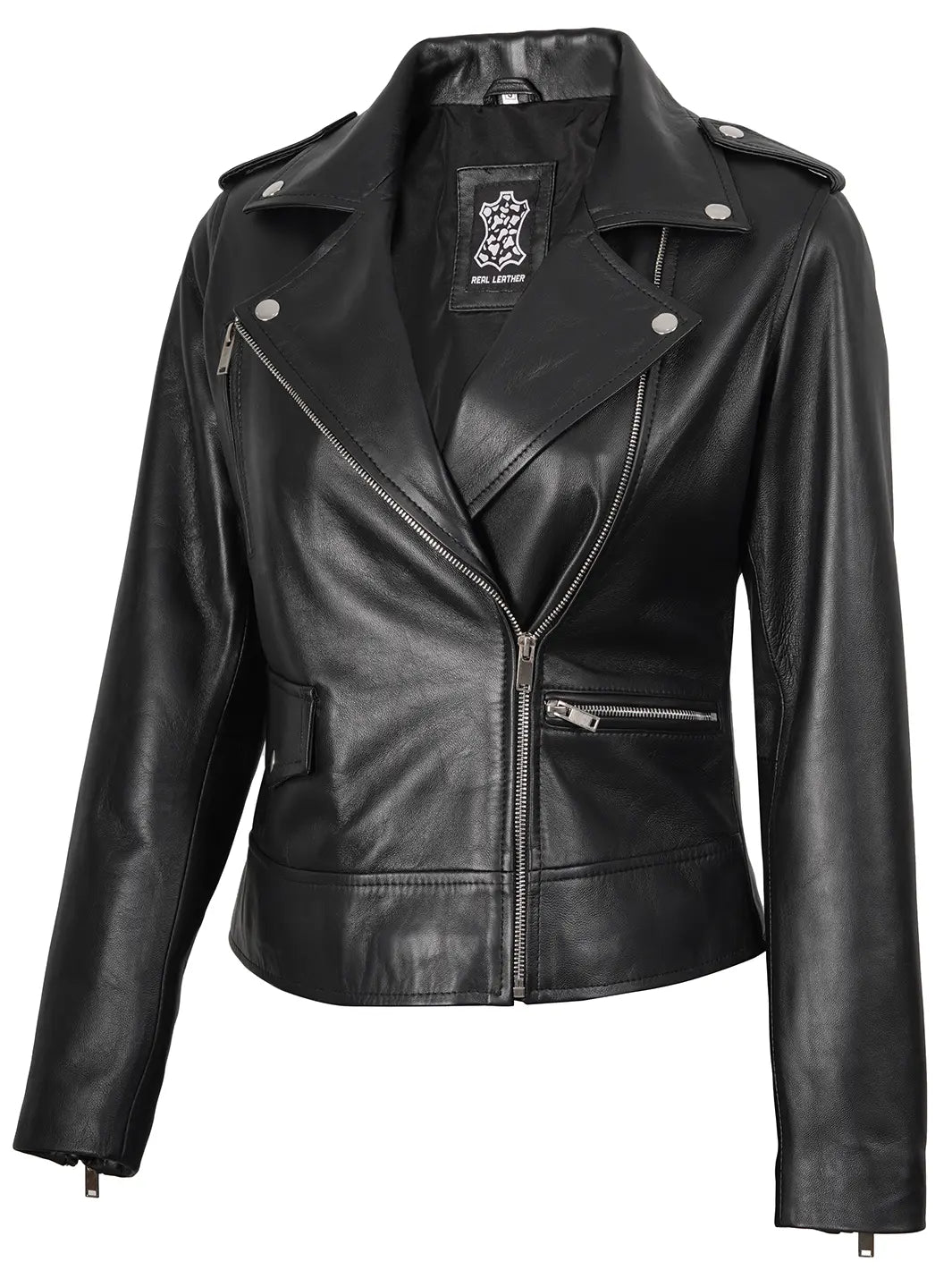 Amber Womens Asymmetrical Black Biker Leather Jacket