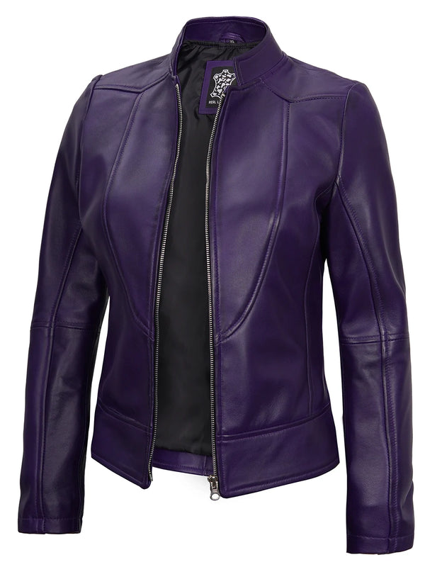 Amy Purple Cafe Racer Womens Leather Jackets