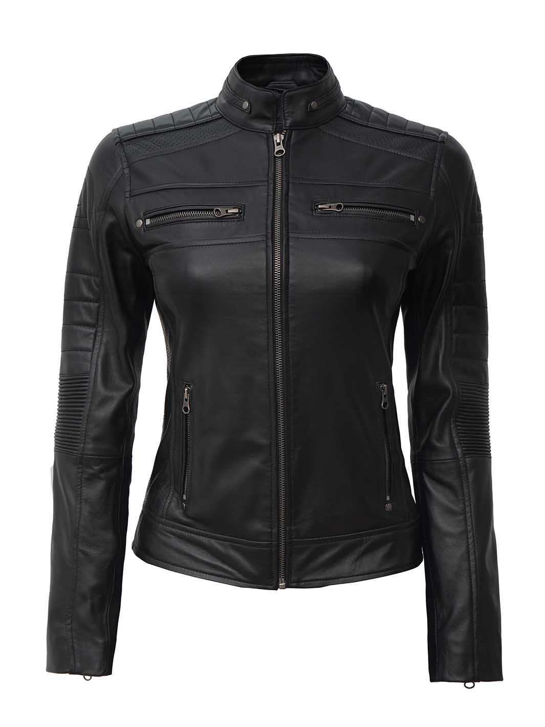 womens black leather jacket