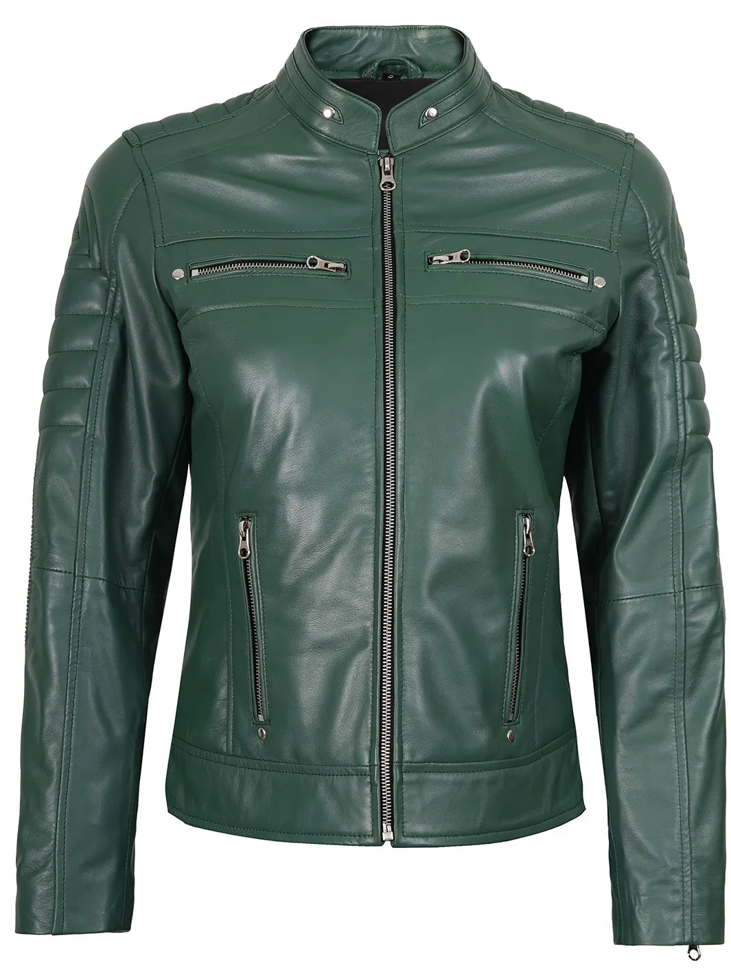 Austin Cafe Racer Green Leather Jackets Womens