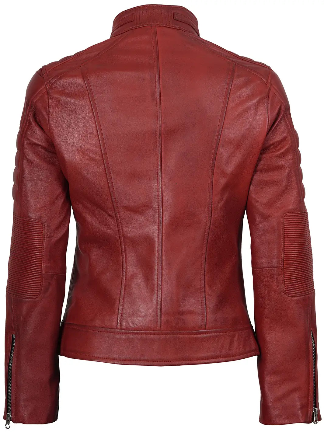 Decrum Austin Womens Red Cafe Racer Style Leather Jacket