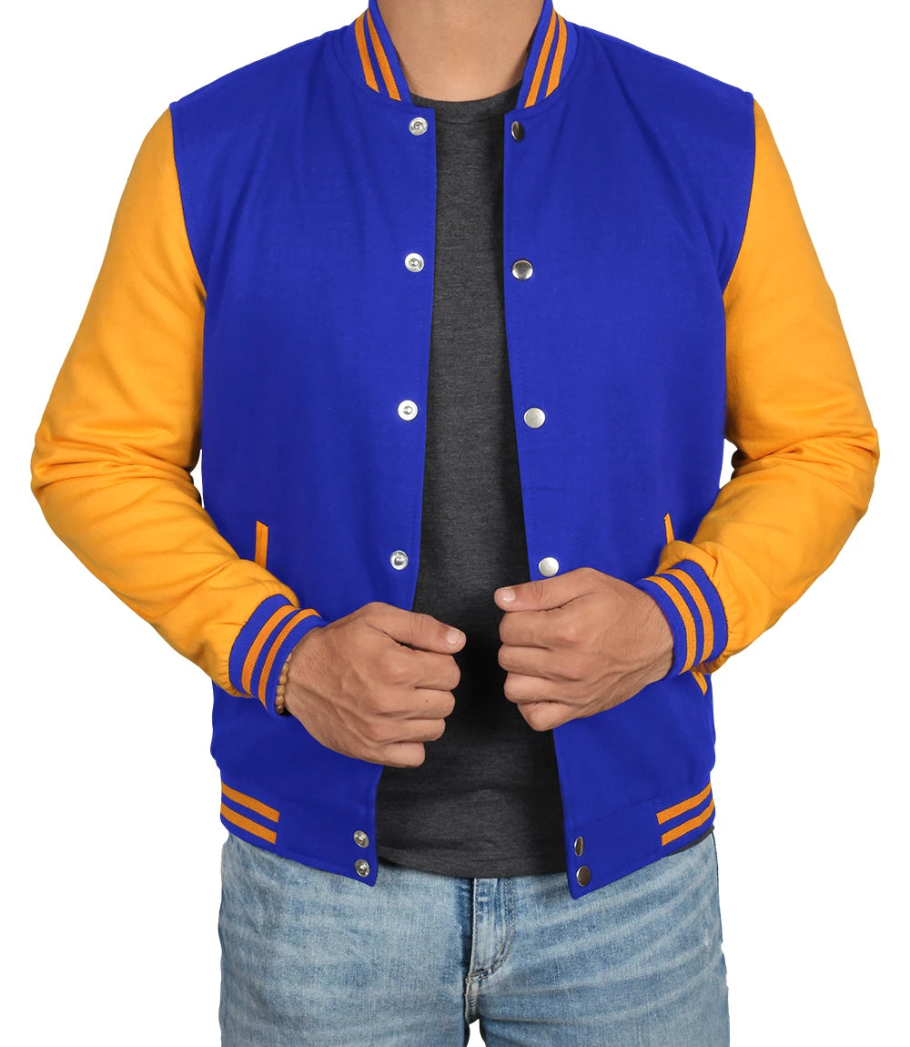 Mens Plain Blue & Yellow Varsity Jacket