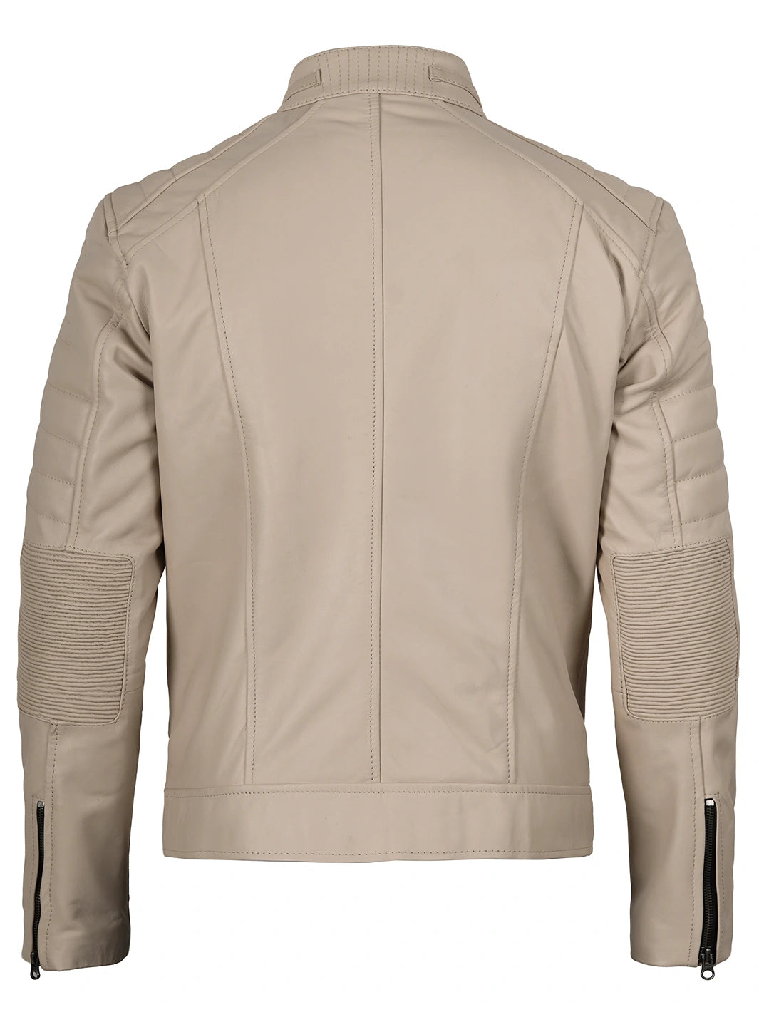 Beige Cafe Racer Style Leather Jacket Mens 