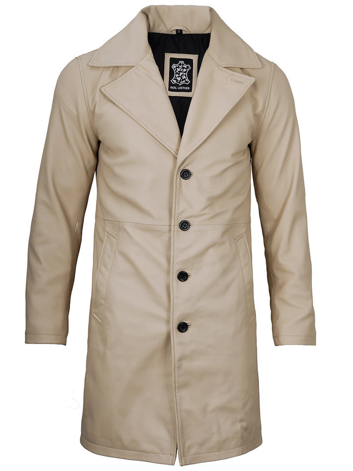 Beige leather car coat