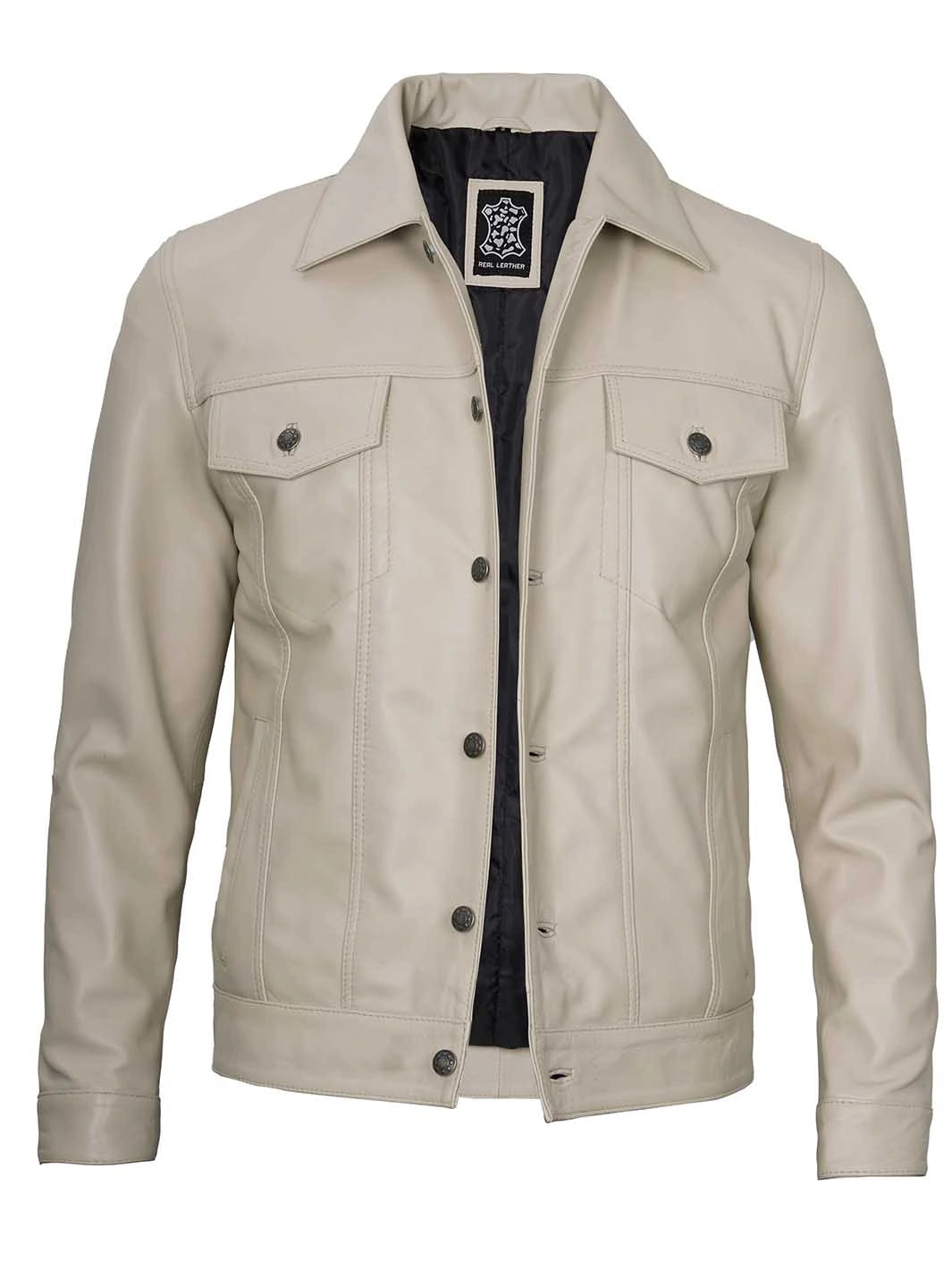 Beige mens real leather jacket