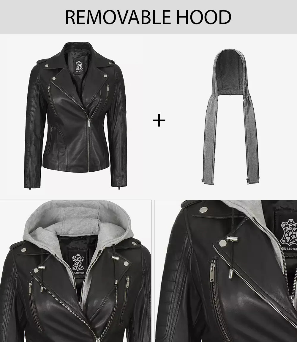 Bhageria Black Removable Hood Leather Jacket