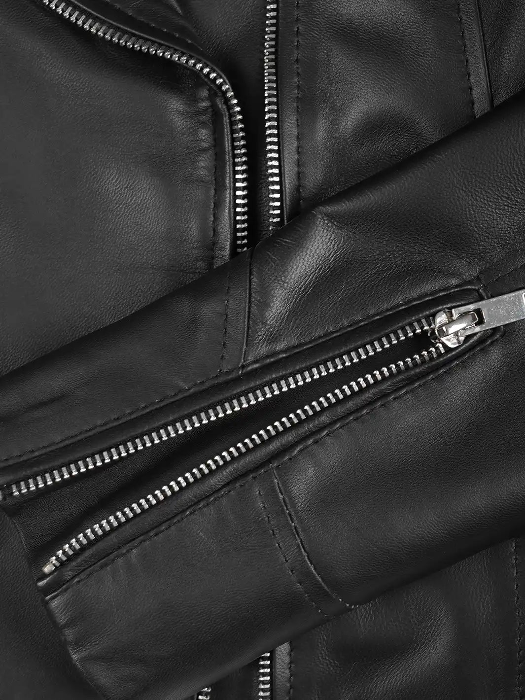 Black Asymmetrical Real Leather Motorcycle Jacket Womens