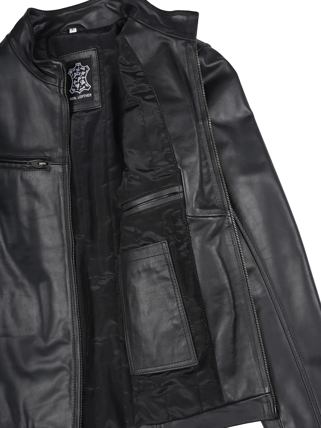 Black Cafe Racer Real Leather Jacket for Mens