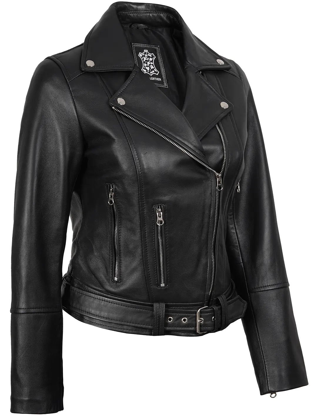 Black Leather Jacket Biker Womens 