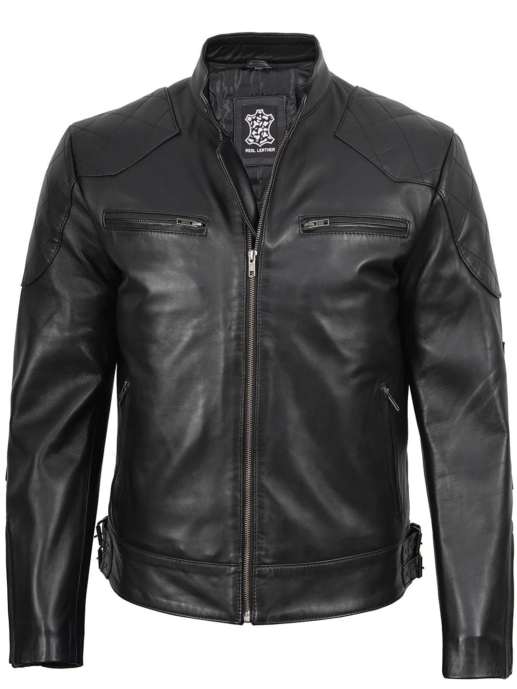 Black Leather Jacket Mens Cafe Racer