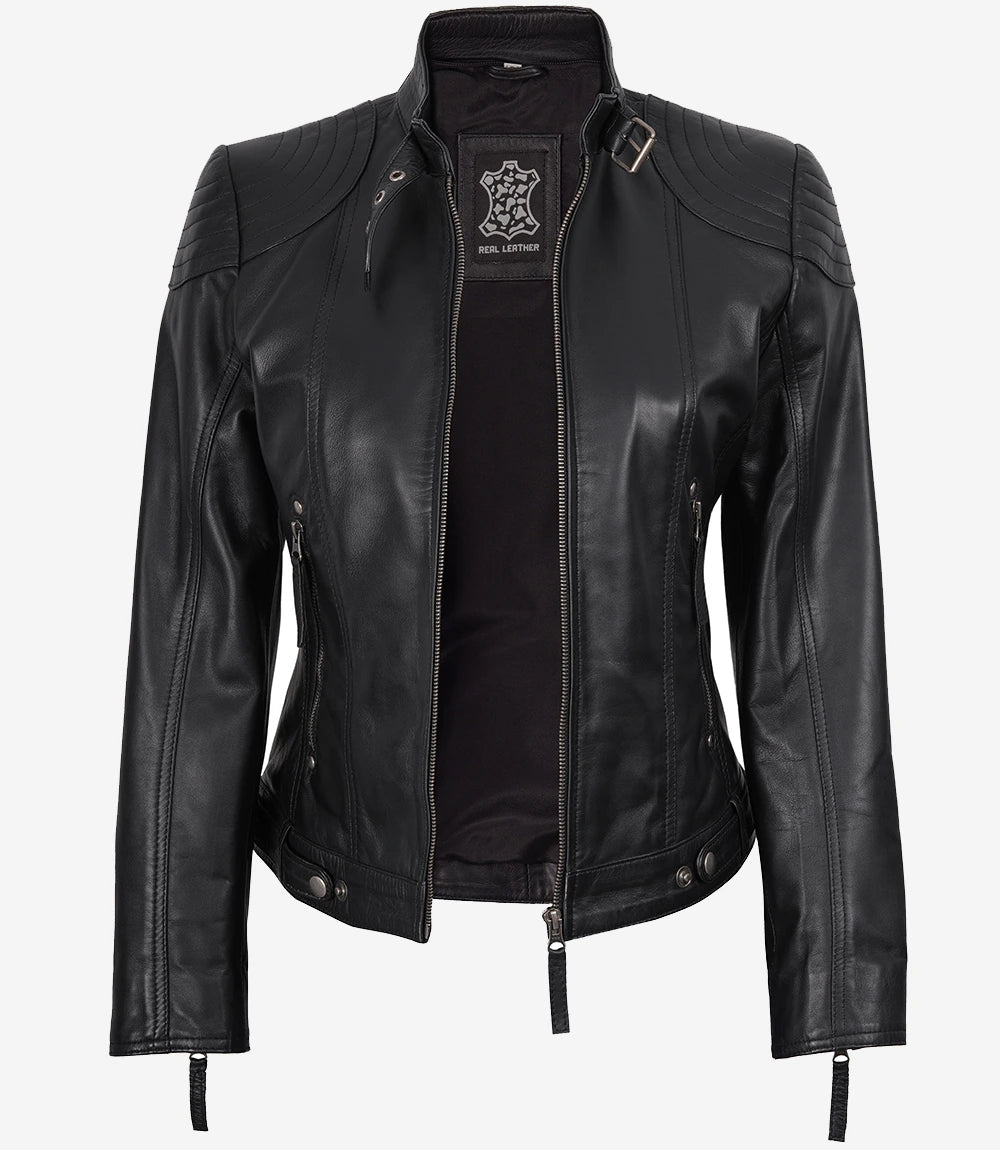 Black Leather Jacket Womens With Removable Hood