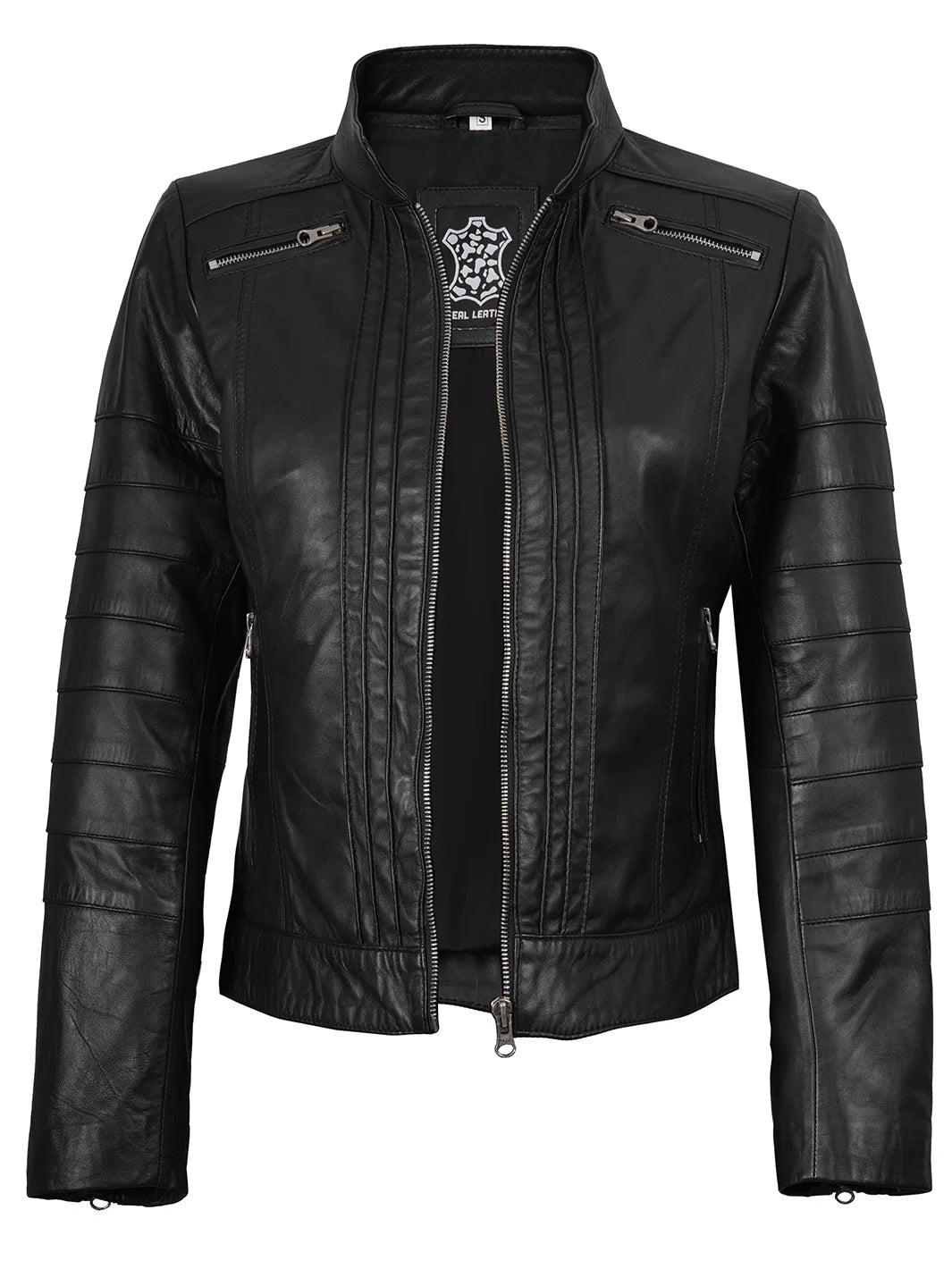 Black Real Leather Cafe Racer Jackes  Womens 