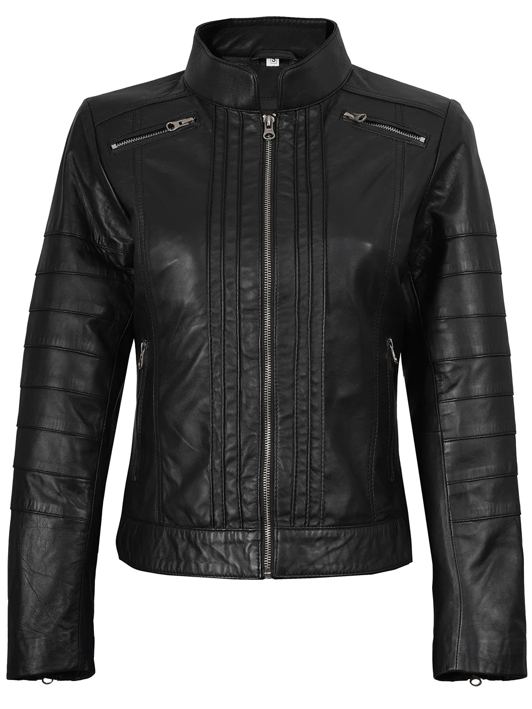 Black Real Leather Cafe Racer Jackes for Womens 