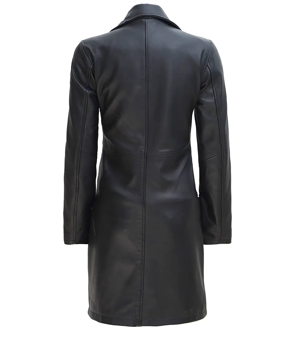 Black leather car coat womens