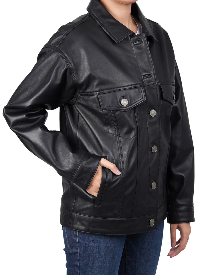 Black leather jacket women