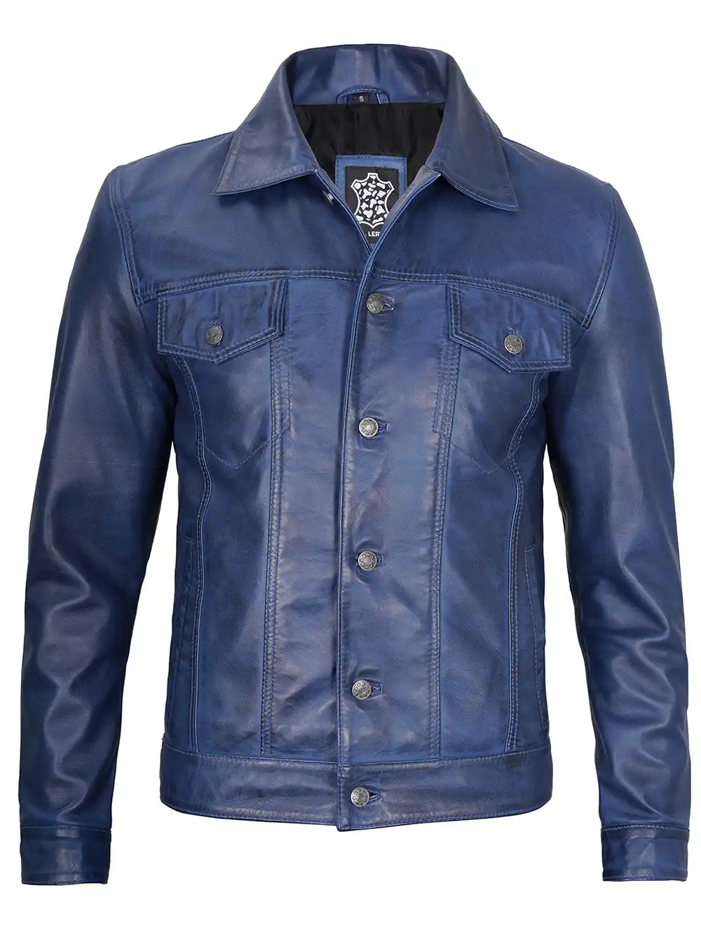 D&C Denim & Company Blue 100% Leather factory Jacket Size M